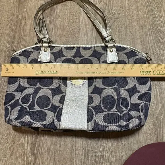 Coach Signature Stripe Gallery Shoulder Bag Navy Jacquard Silver Trim F17948 - Picture 10 of 13